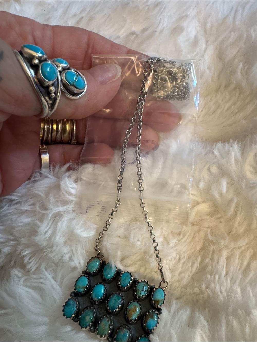 Kingman Turquoise Stone necklace 925 silver - - Picture 4 of 4